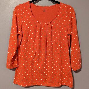 Lands' End 3/4 sleeve polka dot top with gathered scoop neck - Red, Small